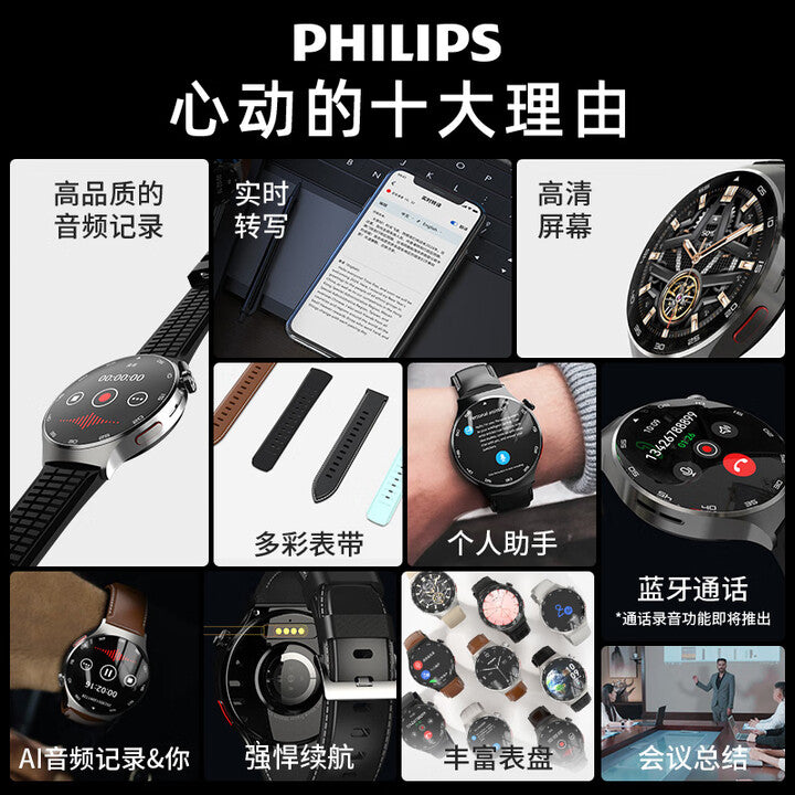 【PHILIPS飛利浦】AI會議記錄手錶 VoiceTracer(R10)